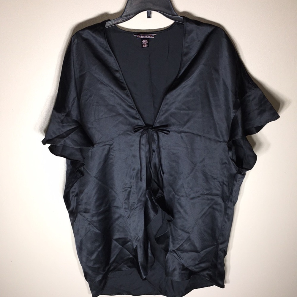 Victoria’s Secret black silky cover up sleep wear black silky sheer layo… - Picture 2 of 7